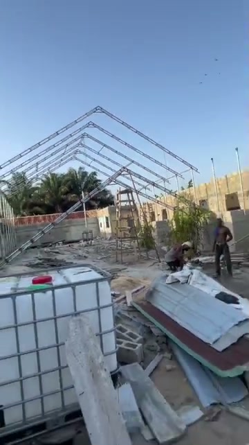 Wide view of the project site and roof structure